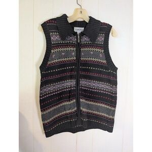 Cabin Creek Sweater Vest Womens Medium Black Multi Fair Isle Sleeveless
